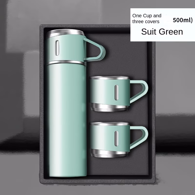 1 set of fashion thermal bottle and coffee mug thermal mug 500ml 16 9oz vacuum insulated stainless steel bottle with mug for hot and cold drinks water bottle for school supplies