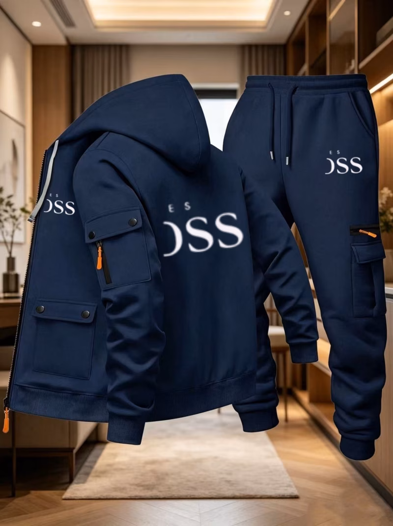 street minimalist style mens cargo sweatshirt set letter two piece outfit