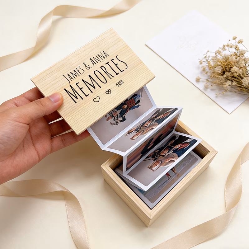 1 personalized pull out photo album box diy custom wooden photo box custom name engraving personalized box wooden jewelry box custom wooden photo frame accordion style photo box