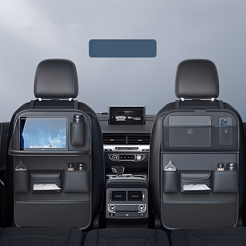 car back seat organizer with foldable tray table premium faux leather car seat organizer large capacity multi pocket storage universal fit for cars suvs