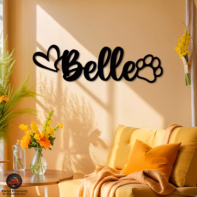 custom black name tag personalized heart paw print plaque bohemian style wall art for indoor outdoor home decor entryway durable metal memorial keepsake gift for halloween christmas hanukkah easter do