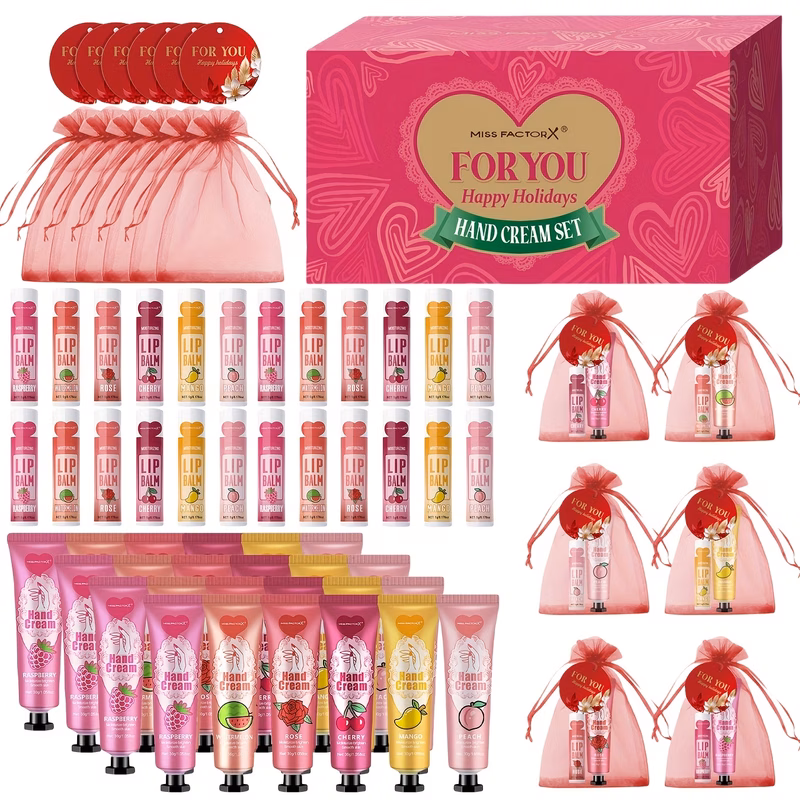 96pcs box bulk gift set including 24pcs hand creams 24pcs lipsticks 24pcs red bags and 24pcs wedding cards 1pc female companion gift assembly for holiday gift distribution mothers day gift thank you g