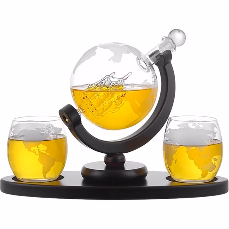 glass set 1 2 glasses 1 wooden stand perfect gift for holidays and birthdays suitable for whiskey wine and beverages decorations