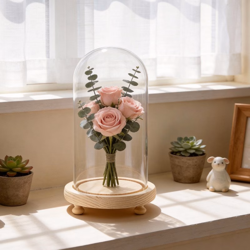 1pc empty transparent glass dome container with wooden base elegant cloche bell jar cover spherical decorative display box vase suitable for figurines dried flowers succulent and small plant home and
