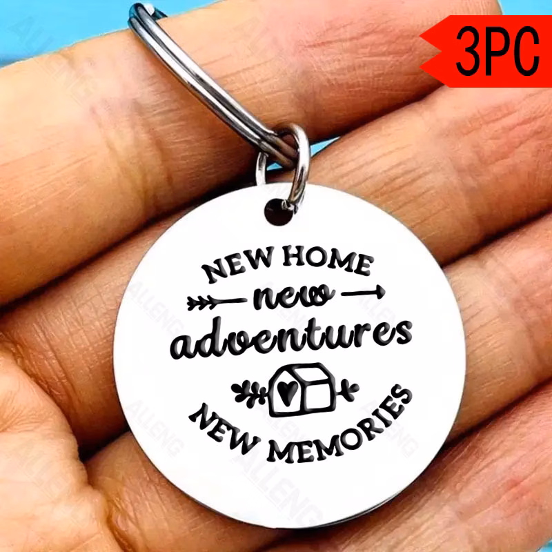 3pcs stainless steel keychain set new housewarming gift for owners first home key ring for couples closing present