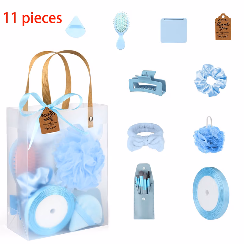gift for her him 11pcs 61pcs fashion bridal shower gift set wedding party favor kit including headbands hair combs mirrors bath sponges powder hair ties and makeup brushes with ribbon gift bags ideal
