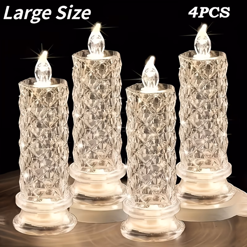 4pcs rose shadow led flameless candles realistic flickering flame valentines day proposal romantic flameless pillar candles crystal design battery powered suitable for romantic wedding decor home deco