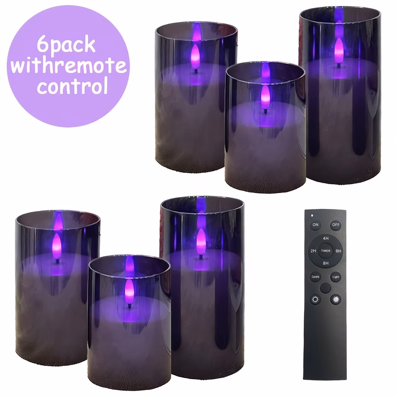 3 pack 6 pack black with flashing purple light strip xiaomi remote control flameless led candles battery powered batteries not included tabletop decor with timer and dimmer function suitable for party