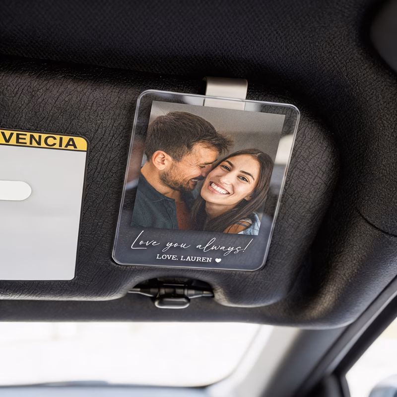personalized couple photo car visor clip drive safe i love you valentines gift for him gifts for boyfriend husband drive safe gift