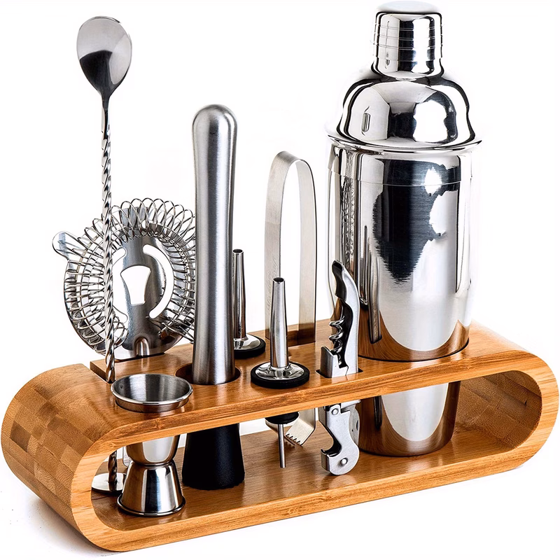 mixology bartender kit 10pcs bar tool set with stylish bamboo stand bartending kit and martini cocktail shaker set for an awesome drink mixing experience fun housewarming gift