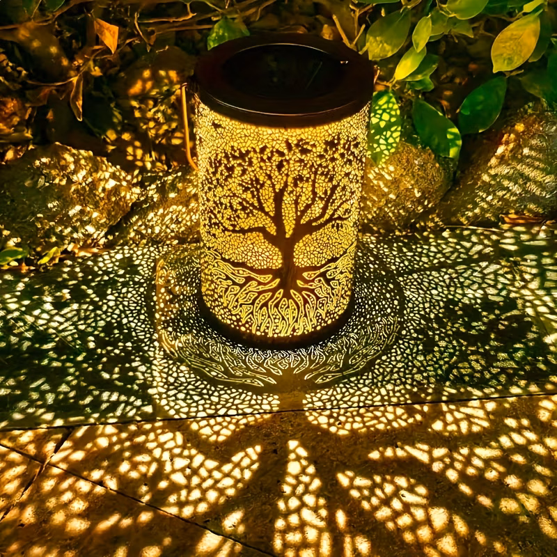 solar hollow life tree pattern decorative lamp outdoor courtyard garden ambiance light indoor desktop warm shadow projection home decor ornament night light holiday gift
