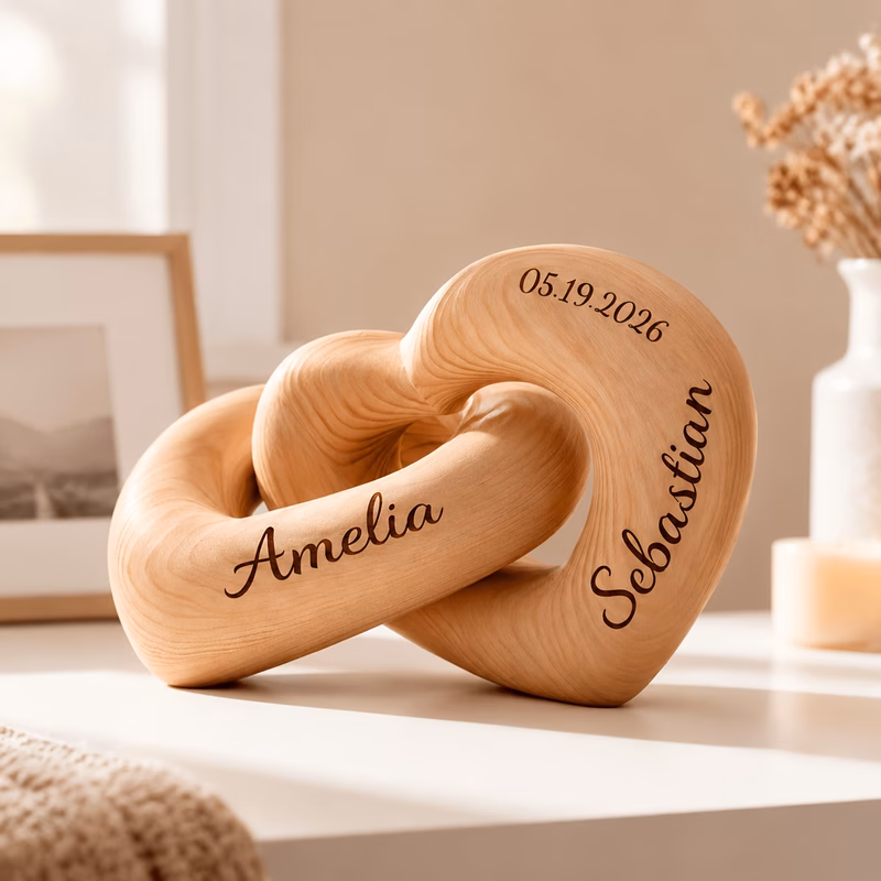 personalized couples name anniversary wooden infinity heart ornament interlocking gift suitable for weddings birthdays tabletop decor for bedroom desk romantic for
