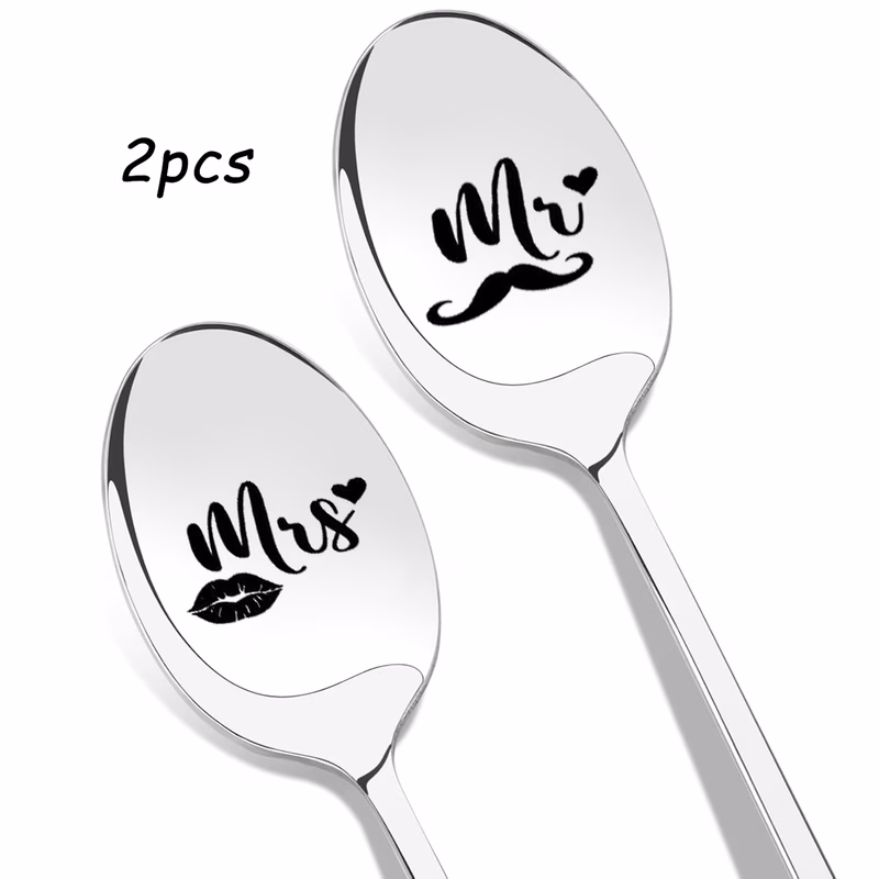 mr mrs couple spoons set stainless matching fork shaped utensils with initials hearts wedding anniversary gifts for him her bride groom romantic tableware keepsake izable names