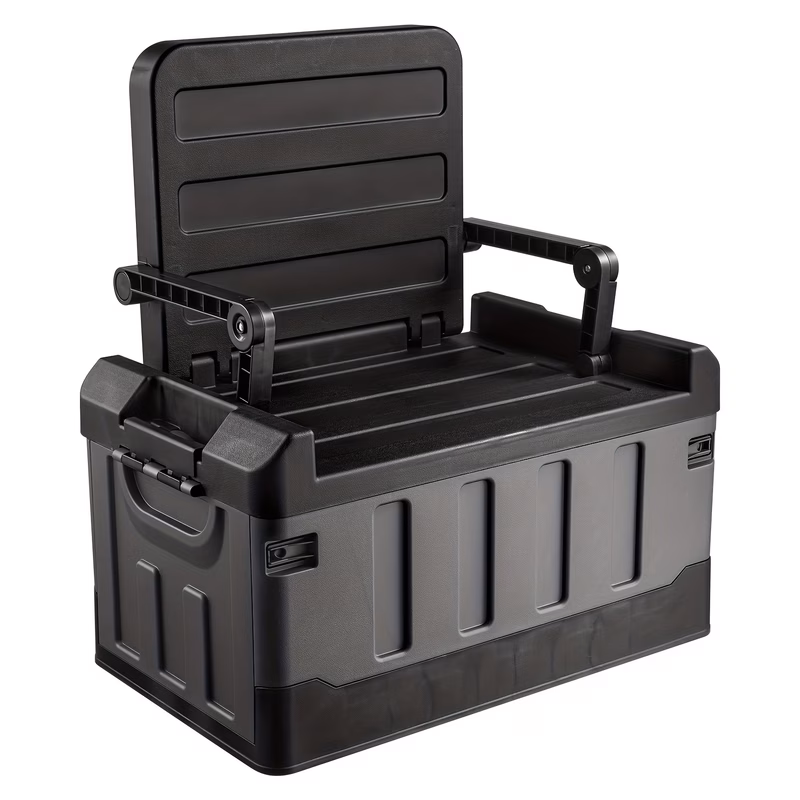 60l large capacity foldable car storage box heavy duty pp material with heavy duty hinges locking system foldable design with flat top lid side rails trunk organizer for cars suvs trucks all weather d