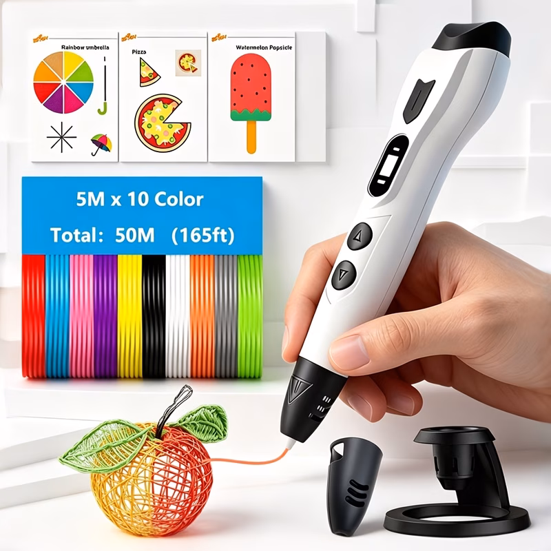 3dlnk new 3d printing pen no clogging nozzle pla filament 10 colors x5m each total 50m 165ft with portable storage bag and color gift box packaging 3dlnk perfect gift for