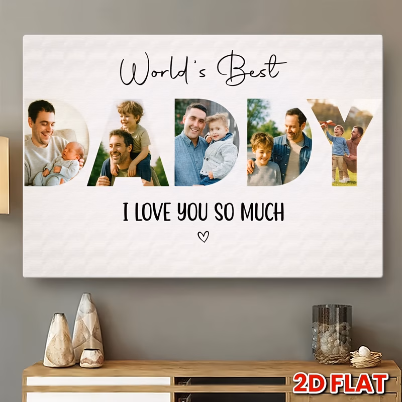 wall d cor daddy personalized photo canvas gift custom family photo wall hanging canvas with dad text suitable for living room dining room or office indoor use living room art personalized gift wood f