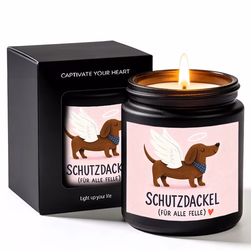 lavender scented glass jar candle guardian angel dog lover gift for women men him her cute dachshund decor bedroom shelf