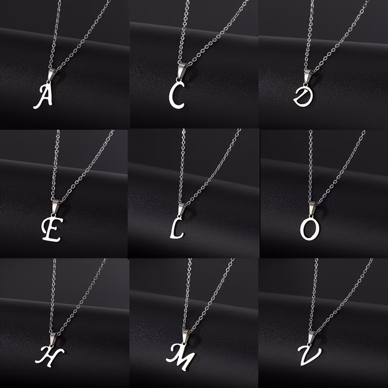 stainless steel minimalist 26 letter pendant necklace unisex gift
