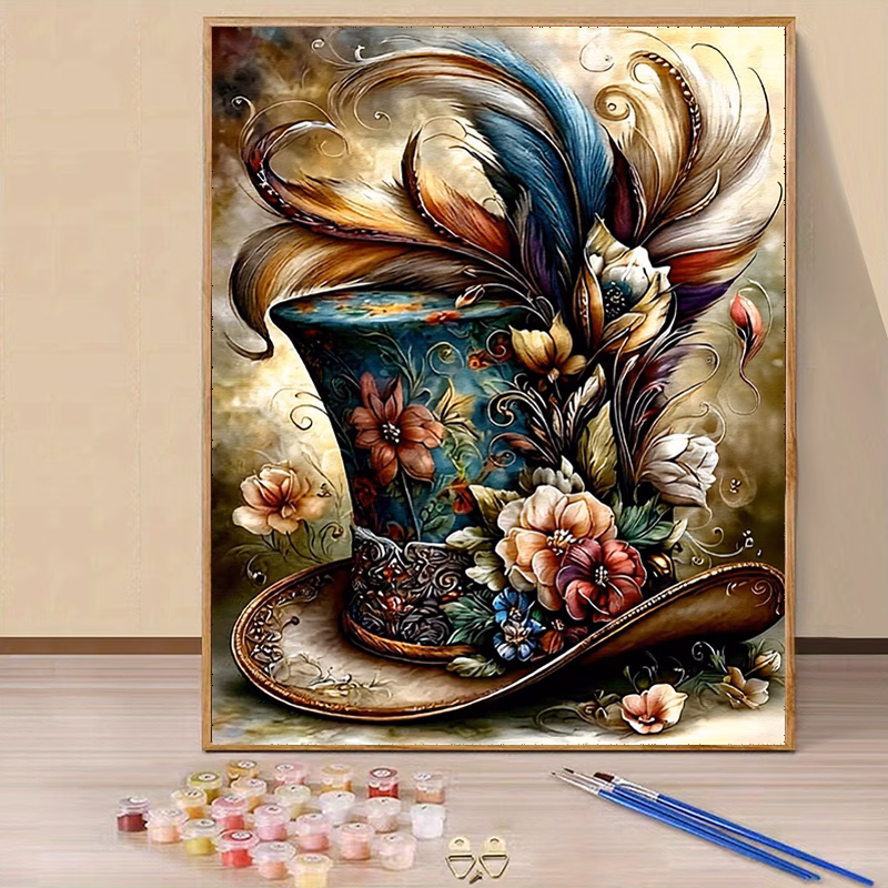 professional art use 1 set of exquisite floral decorative top hat pattern painting set art gift digital painting set paint by numbers and suitable for beginners holiday gift artworks