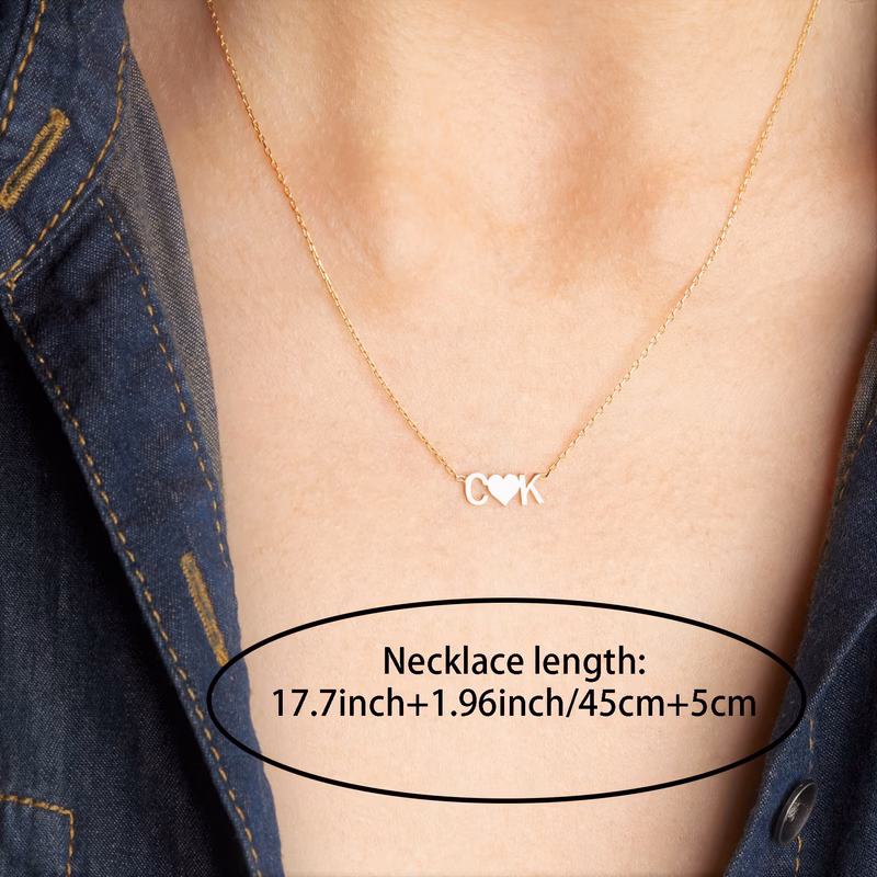 personalized fashion heart shaped 2 letter necklace 18k gold plated stainless steel custom letter necklace simple exquisite gift for women valentines day gift christmas gift