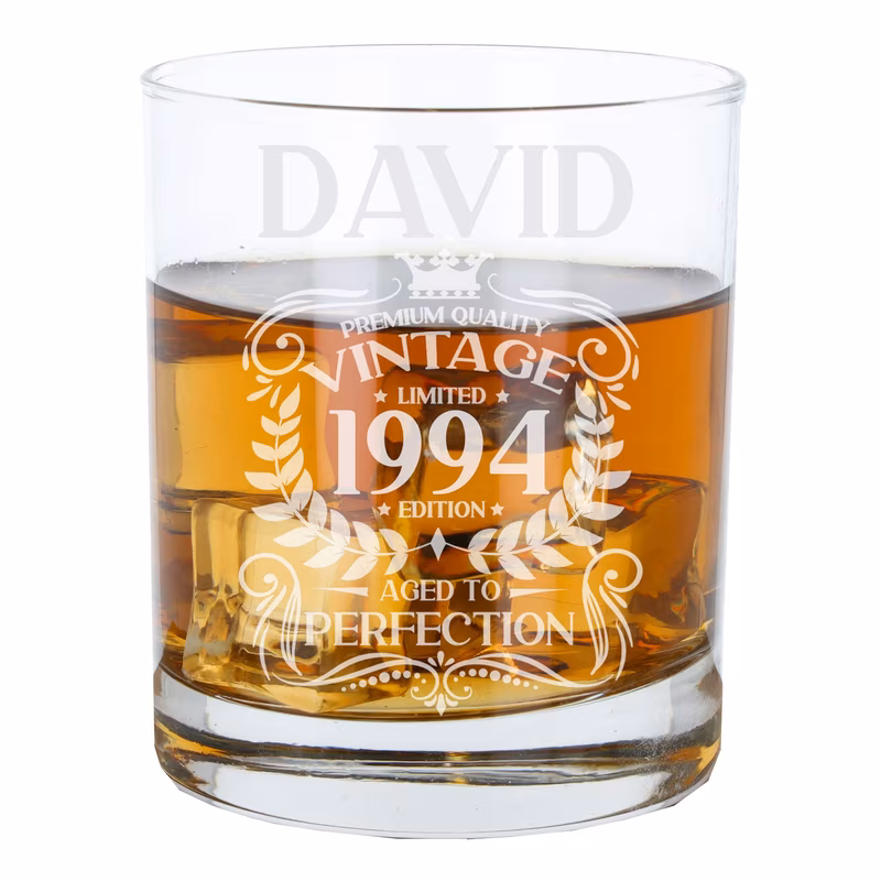 personalised birthday gift for men vintage any year with name engraved whiskey glass present for birthday tumbler glasses