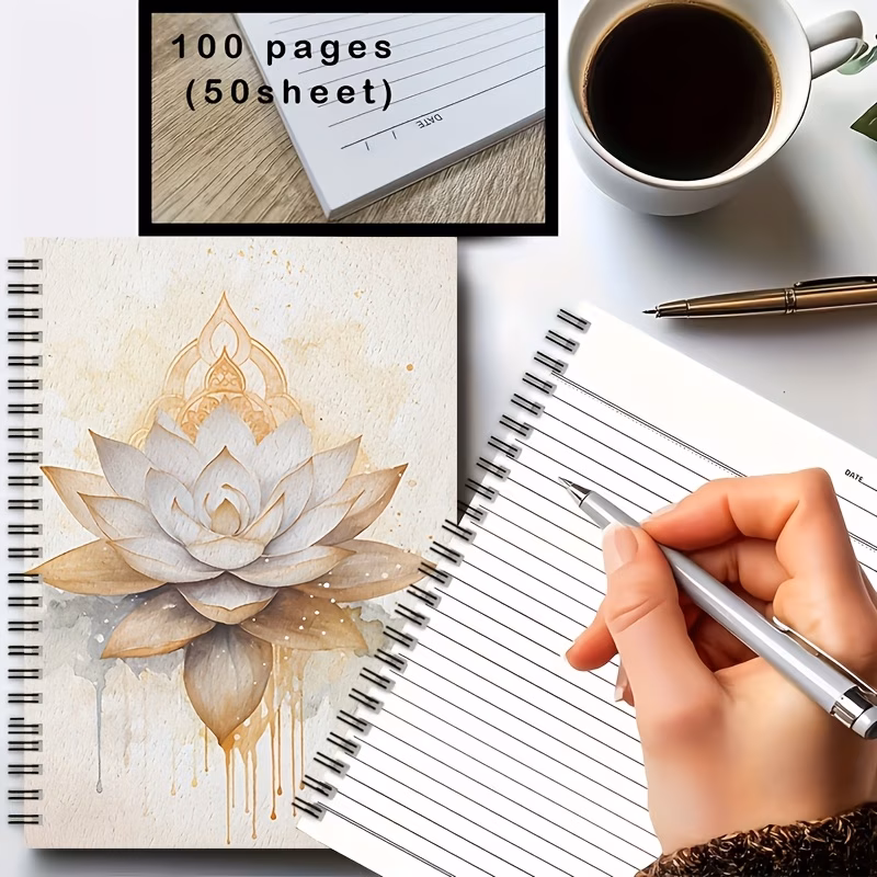 1pc personal organizers 2d flat watercolor for lotus mandala notebook journal lined 100 pages daily writing meditation notes mindfulness practice birthday gift holiday present spiritual traveler compa