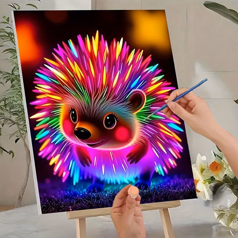 professional art use 1pc diy paint by numbers kit for beginners acrylic paints canvas 3 paintbrushes and manual acrylic painting colorful hedgehog cute figure decorative art adorable and vibrant color