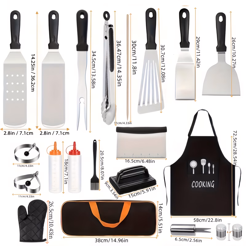 123pcs baking pan and grill tool set professional bbq knife set apron spatula scraper bottle tongs egg ring bbq tools kit outdoor bbq set