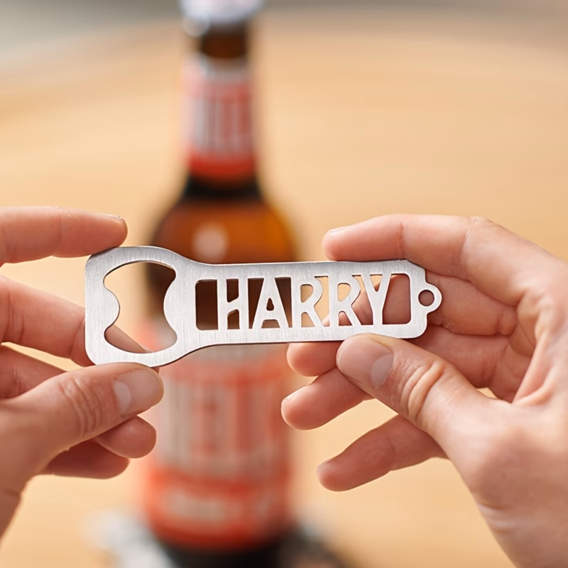 a custom personalized stainless steel bottle opener custom engraving hollow out letter design durable and rust resistant mens gift for fathers day christmas halloween thanksgiving modern fine