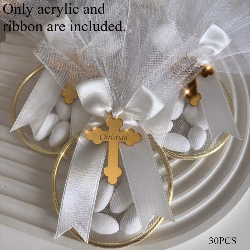 personalized engraved golden acrylic cross favors custom christening gifts for guests religious wedding souvenir tags first communion keepsake christian baby shower party favor
