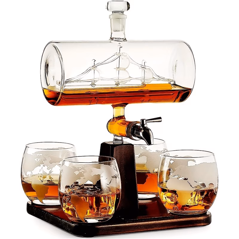1 set whiskey wine gifts for men dad ship 1000ml set with 4 drinking glasses cool liquor dispenser for home bar unique birthday gift ideas from wife daughter son present