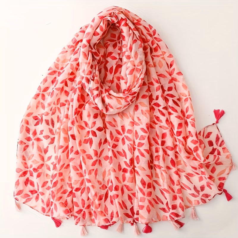 scarf womens easy elegant famous additions red quadrilateral crystal geometric print tassel travel shawl
