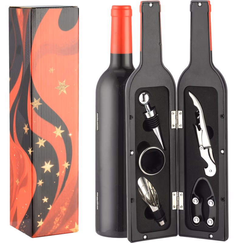 fashion style red wine opener and wine pourer cork accessory combination set internet celebrity trendy red wine bottle shaped 5pcs set