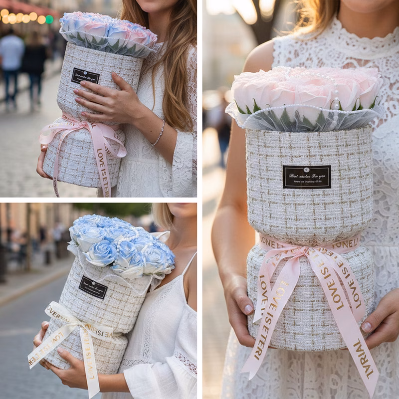 21pcs fabric rose bouquet gift box with greeting card gift bag for valentine birthday decor mix