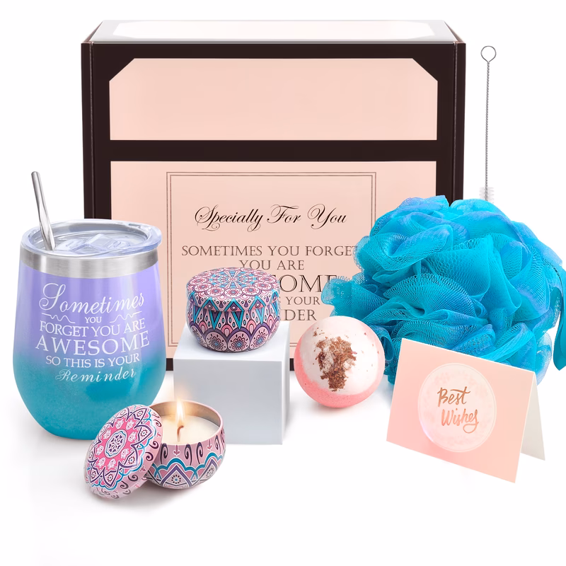 self care gift set for women 12oz insulated tumbler with scented candle loofah gift box for birthday mothers day christmas