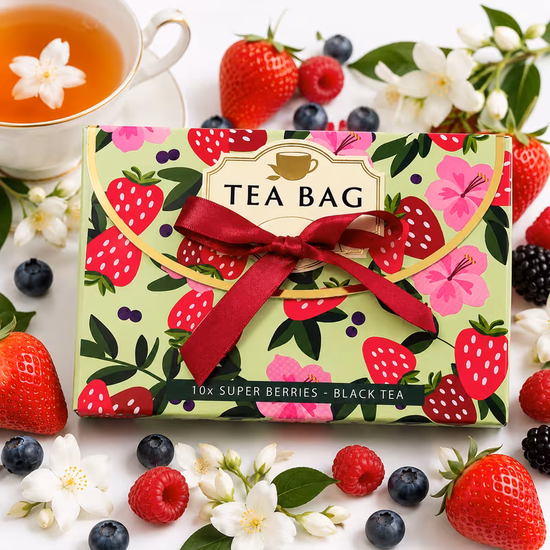 luxury super berries green tea handbag gift set 10x tea bags elegant berry tea gift box with ribbon handle hamper for birthdays mother s day thank you gifts afternoon tea