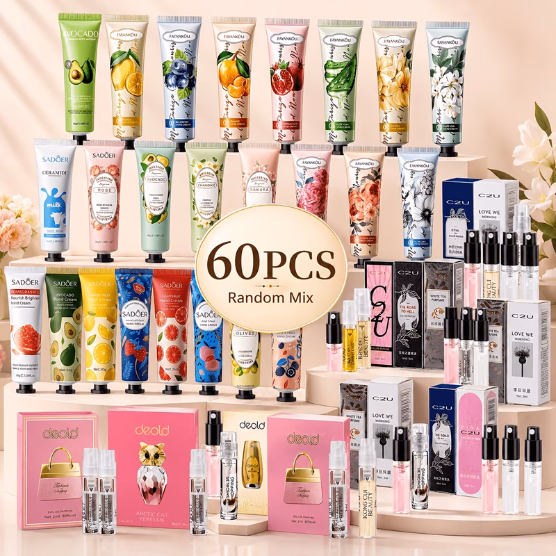 assorted 60pcs hand cream perfume gift set botanical fruity scents musky portable convenient ideal for fragrance lovers gift for women random assortment
