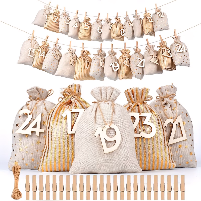 gift for her him christmas advent calendar number bags christmas gift burlap drawstring bags countdown advent calendar set with rope and clips for christmas home decorations gift