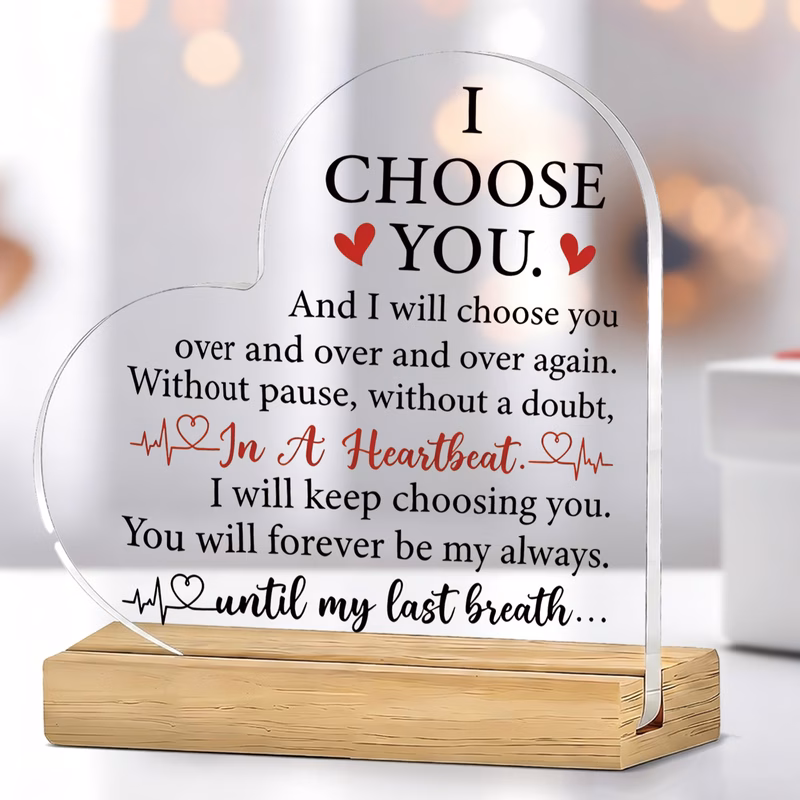 2d flat 1pc quote heart shaped acrylic sign with wooden theme printed pattern valentines day gift for couples boyfriend girlfriend for home bedroom desktop and wedding anniversary decoration