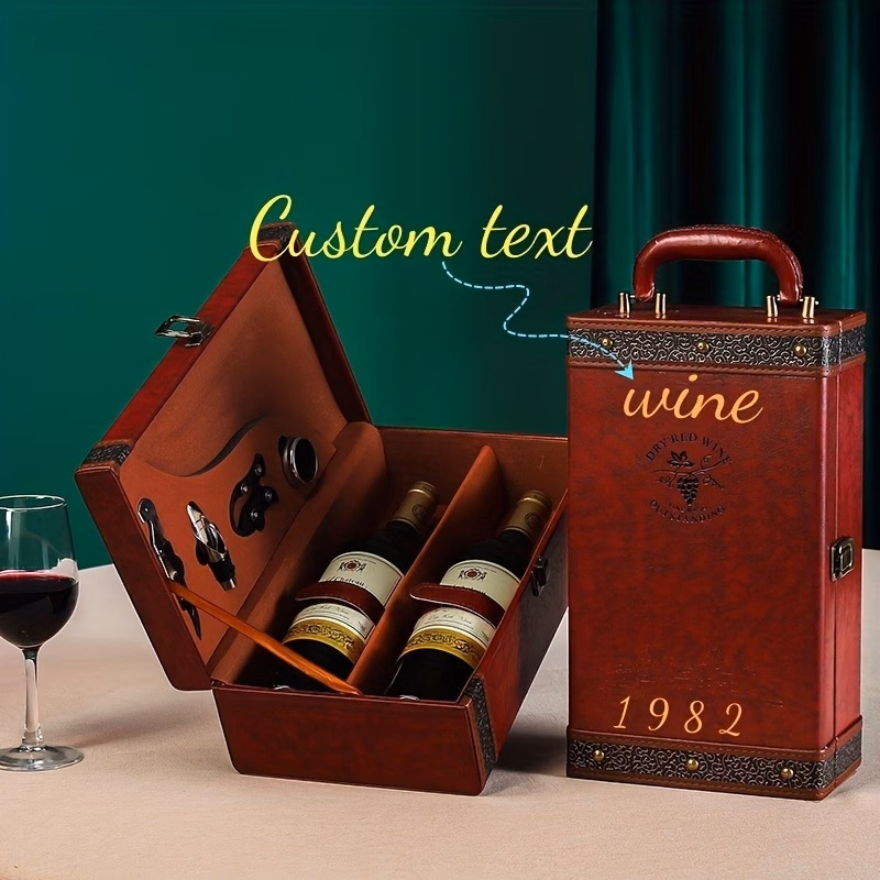 premium wine gift box customizable with name and vintage 4pcs accessory set portable storage gift case for home and collection 2 bottle carrier
