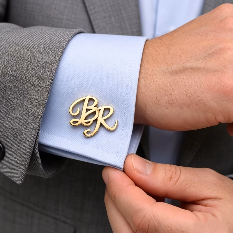 custom cursive initial golden elegant cufflinks personalized monogram wedding cufflinks couples letter silvery stainless steel cufflinks groom and groomsman cufflinks minimalist jewelry wedding gift u