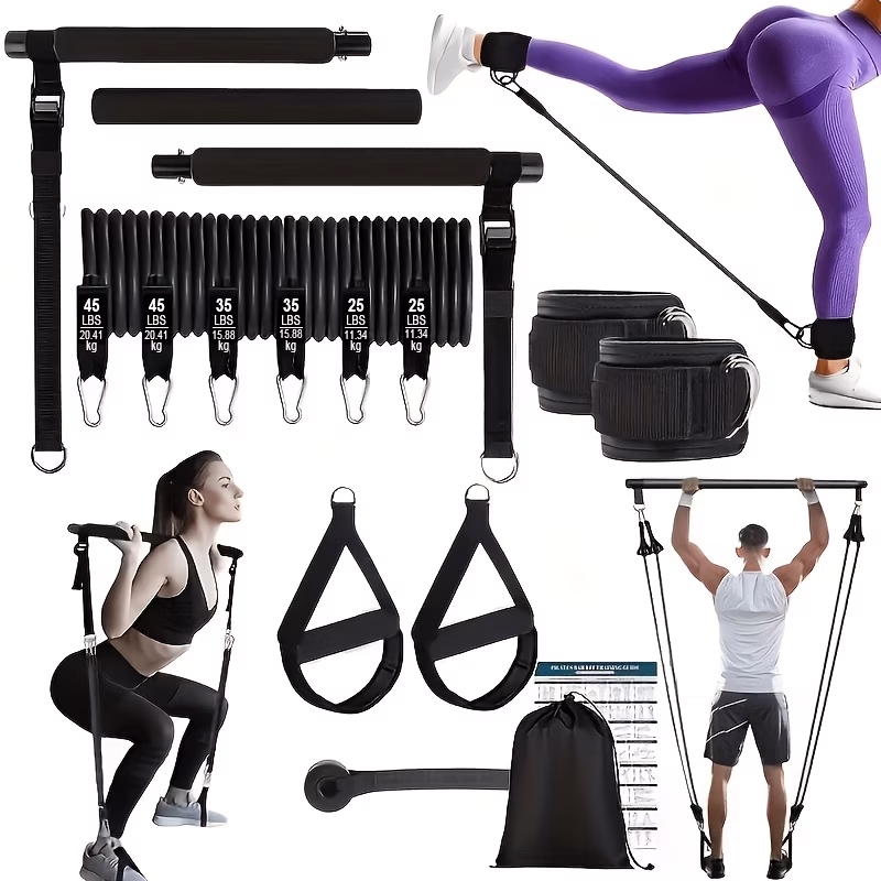 15pcs pilates bar kit with 6 bands 210lbs multifunctional fitness tensioner yoga fitness equipment for stretching training ideal for home gym workouts exercises legs hips waist and