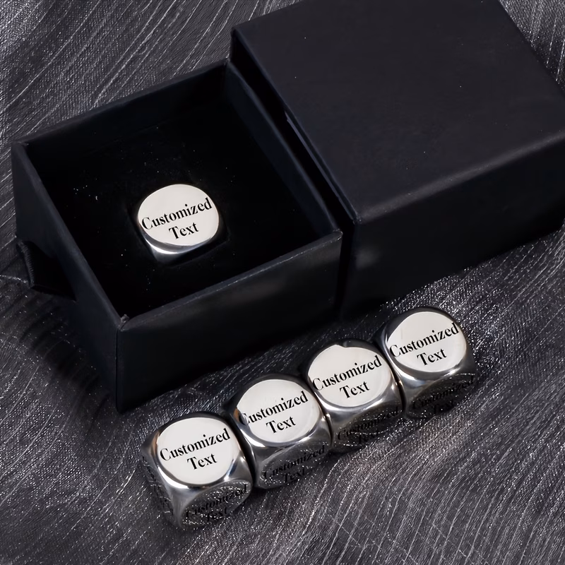 1 set customizable personalized stainless steel dice gift box set christmas gift six sided engravable text birthday gift valentines day gift board games date nights birthdays holidays anniversary gift