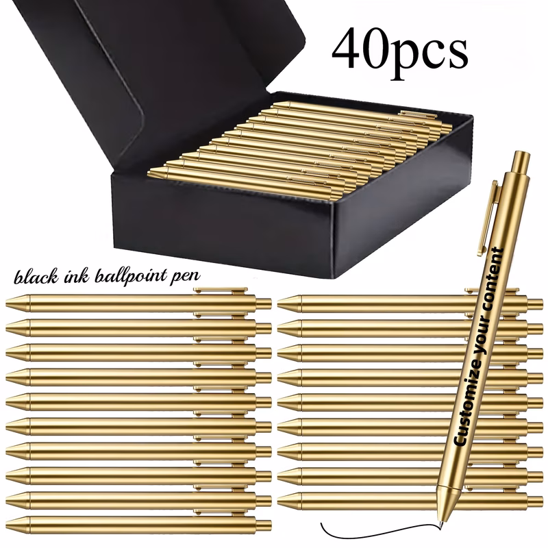 custom 40pcs luxury ballpoint pen set bulk pack with retractable black ink laser engraved text smooth writing suitable for weddings bachelorette parties plastic pens
