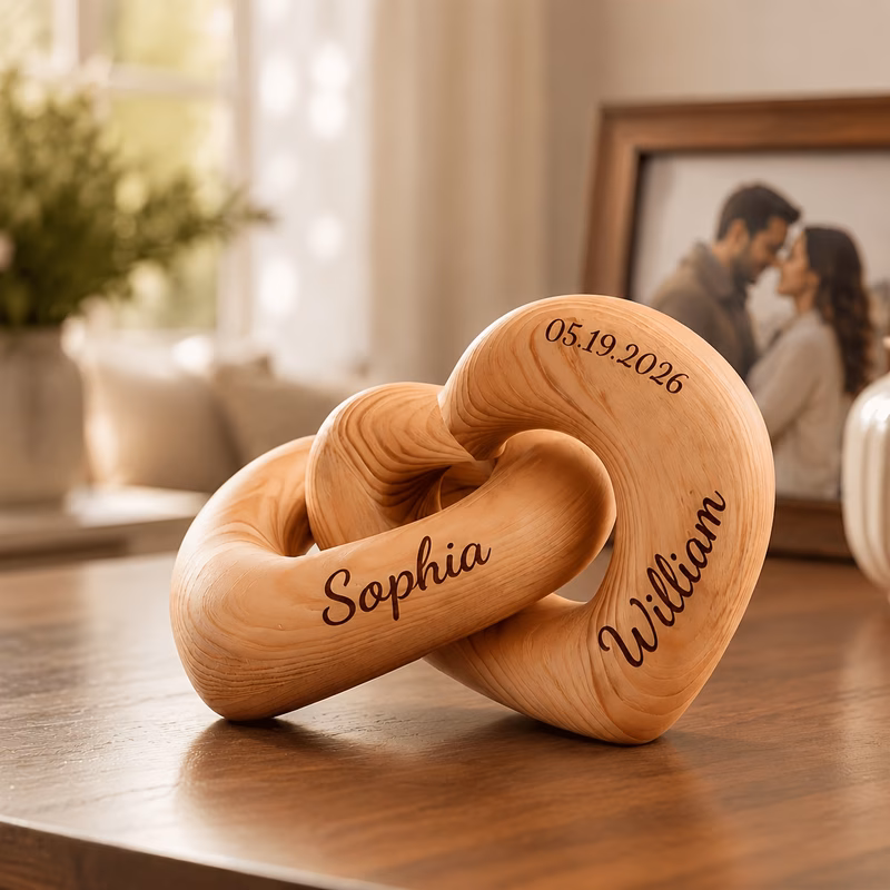 custom name engraved wooden hearts decor personalized couple romantic gift fifth wedding wood anniversary present for him her handcrafted rustic table sign for valentine engagement wedding home decora