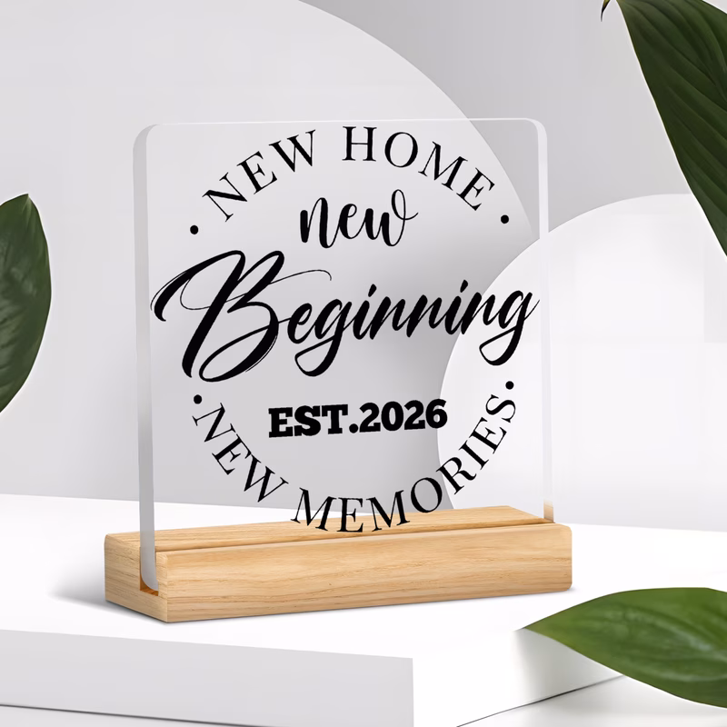 1pc acrylic decorative paperweight est 2026 new memories wooden base desk decoration for housewarming gift for celebrating and on desktop