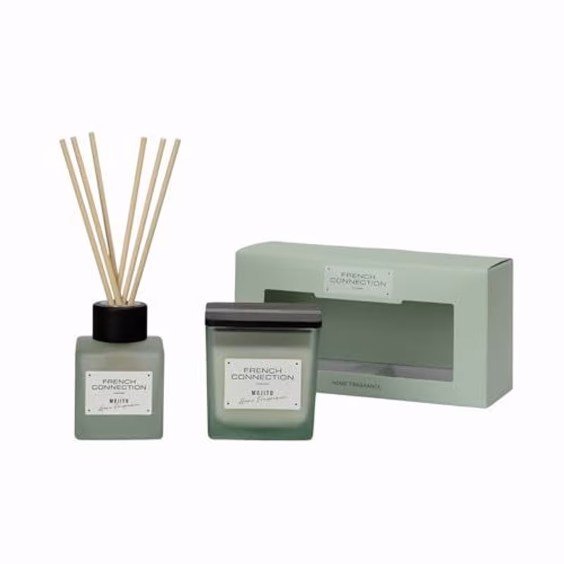 square range 220g shea scented candle glass jar and 100ml reed diffuser gift set box 37 hrs