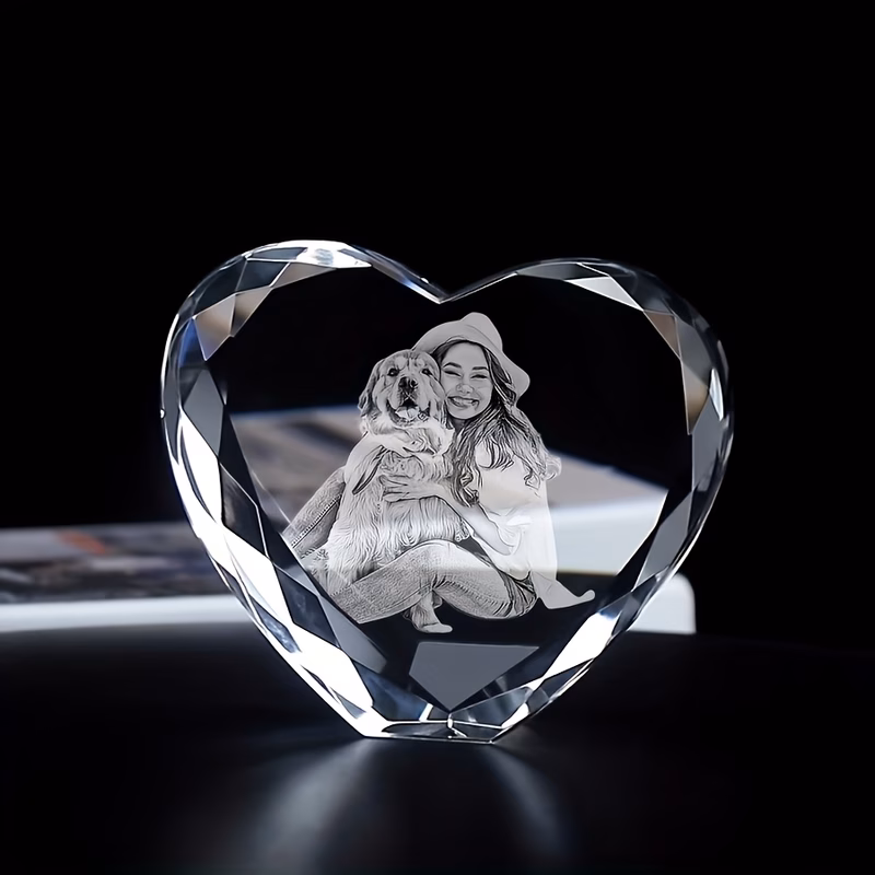 custom photo laser engraved heart shaped glass portrait suitable for birthdays graduation gifts photo display european style transparent ornament for decor with your own picture