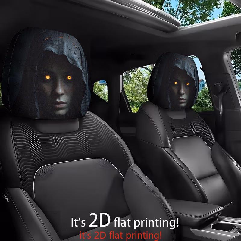 2pcs modern hooded bright mysterious portrait car headrest covers for universal car models for car interior decoration with charm