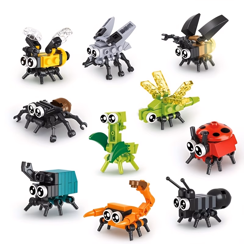 10pcs insect building blocks set animal models small particle building blocks bees ladybugs dragonflies ideal gifts for